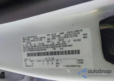 2019 Ford F-250 King Ranch/Lariat/Limited/Platinum/Xl/Xlt z USA, uszkodzony, nr VIN 1FT7W2BTXKEC60749